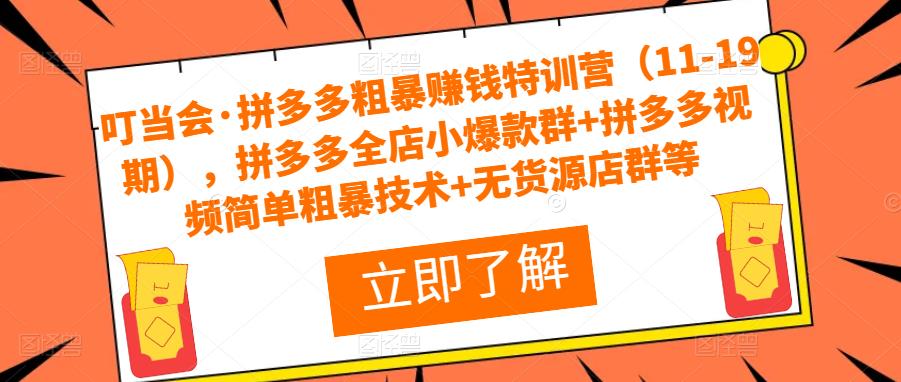 叮当会·拼多多粗暴赚钱特训营（11-19期），拼多多全店小爆款群+拼多多视频简单粗暴技术+无货源店群等-云创网