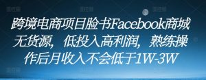 跨境电商项目脸书Facebook商城无货源,低投入高利润,熟练操作后月收入不会低于1W-3W-云创网