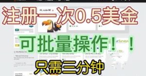 国外项目注册一次0.5美金,只需三分钟无脑操作,可批量同时放大操作,小白工作室福利【揭秘】-云创网