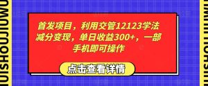 首发项目,利用交管12123学法减分变现,单日收益300+,一部手机即可操作-云创网