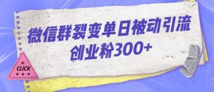 微信群裂变单日被动引流创业粉300【揭秘】-云创网