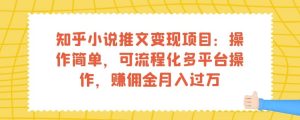 知乎小说推文变现项目：操作简单，可流程化多平台操作，赚佣金月入过万-云创网