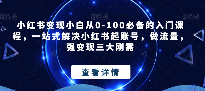 小红书变现小白从0-100必备的入门课程，一站式解决小红书起账号，做流量，强变现三大刚需-云创网