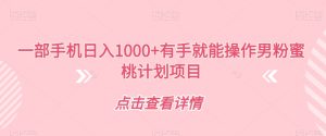 一部手机日入1000+有手就能操作男粉蜜桃计划项目【揭秘】-云创网