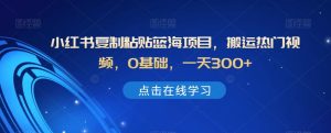 小红书复制粘贴蓝海项目,搬运热门视频,0基础,一天300+-云创网