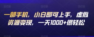 一部手机,小白即可上手,虚拟资源变现,一天1000+很轻松-云创网