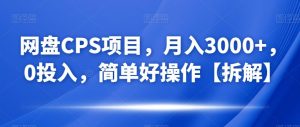 网盘CPS项目,月入3000+,0投入,简单好操作【拆解】-云创网