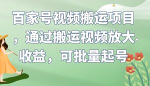 百家号视频搬运项目，通过搬运视频放大收益，可批量起号【揭秘】-云创网