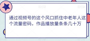 通过视频号的这个风口抓住中老年人这个流量密码,作品播放量条条几十万-云创网