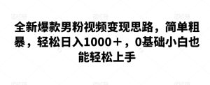全新爆款男粉视频变现思路,简单粗暴,轻松日入1000+,0基础小白也能轻松上手-云创网