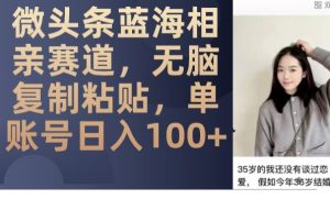 微头条蓝海相亲赛道,无脑复制粘贴,单账号日入100+-云创网