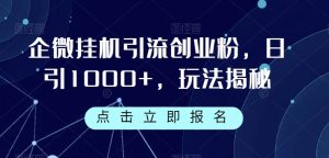 企微挂机引流创业粉,日引1000+,玩法揭秘-云创网