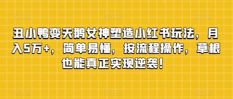 丑小鸭变天鹅女神塑造小红书玩法，月入5万+，简单易懂，按流程操作，草根也能真正实现逆袭！-云创网