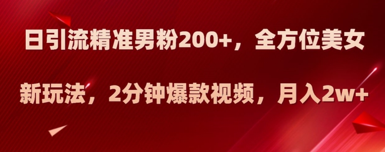 日引流精准男粉200+，全方位美女新玩法，2分钟爆款视频，月入2w+【揭秘】-云创网