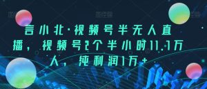 言小北·视频号半无人直播,视频号2个半小时11.7万人,纯利润1万+-云创网