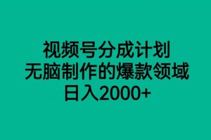视频号分成计划,无脑制作的爆款领域,日入2000+-云创网