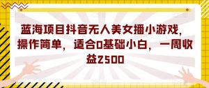 蓝海项目抖音无人美女播小游戏，操作简单，适合0基础小白，一周收益2500【揭秘】-云创网