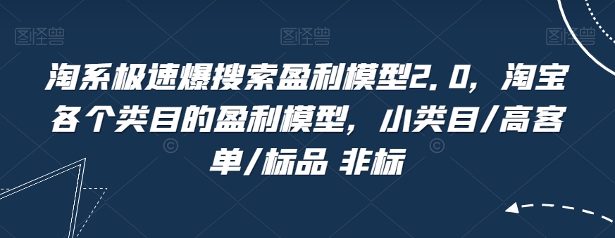 淘系极速爆搜索盈利模型2.0，淘宝各个类目的盈利模型，小类目/高客单/标品 非标-云创网