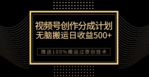 最新视频号创作分成计划,无脑搬运一天收益500+,100%搬运过原创技巧【揭秘】-云创网