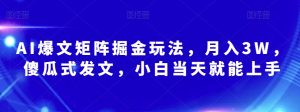 AI爆文矩阵掘金玩法,月入3W,傻瓜式发文,小白当天就能上手【揭秘】-云创网