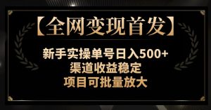 【全网变现首发】新手实操单号日入500+,渠道收益稳定,项目可批量放大【揭秘】-云创网