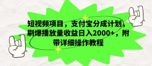 短视频项目,支付宝分成计划,刷爆播放量收益日入2000+,附带详细操作教程-云创网