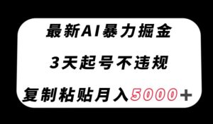 最新AI暴力掘金，3天必起号不违规，复制粘贴月入5000＋【揭秘】-云创网