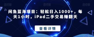 闲鱼蓝海项目:轻松日入1000+,每天1小时,iPad二手交易赚翻天-云创网