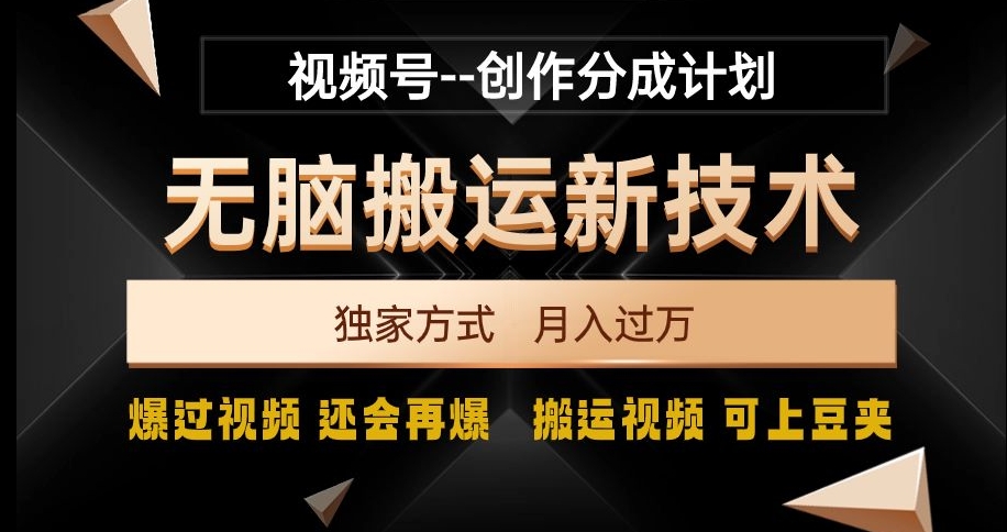 视频号无脑搬运新技术，破原创壕流量，独家方式，爆过视频，还会再爆【揭秘】-云创网