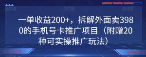 一单收益200+，拆解外面卖3980的手机号卡推广项目（附赠20种可实操推广玩法）-云创网