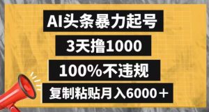 AI头条暴力起号,3天撸1000,100%不违规,复制粘贴月入6000+【揭秘】-云创网