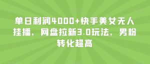 单日利润4000+快手美女无人挂播，网盘拉新3.0玩法，男粉转化超高【揭秘】-云创网
